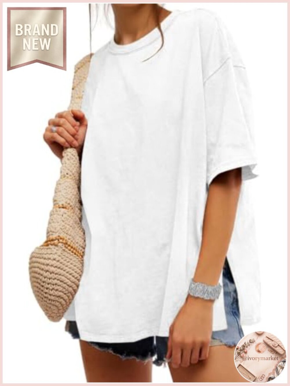 Womens Oversized Tee Short Sleeve Loose Fit Casual Round Neck